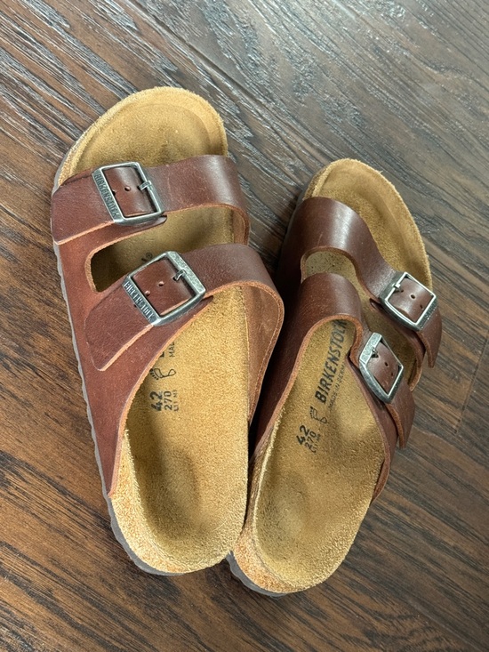 Birkenstock Brown Leather Two-Strap Men's Sandals, Sz 9, Like New - Picture 6 of 16